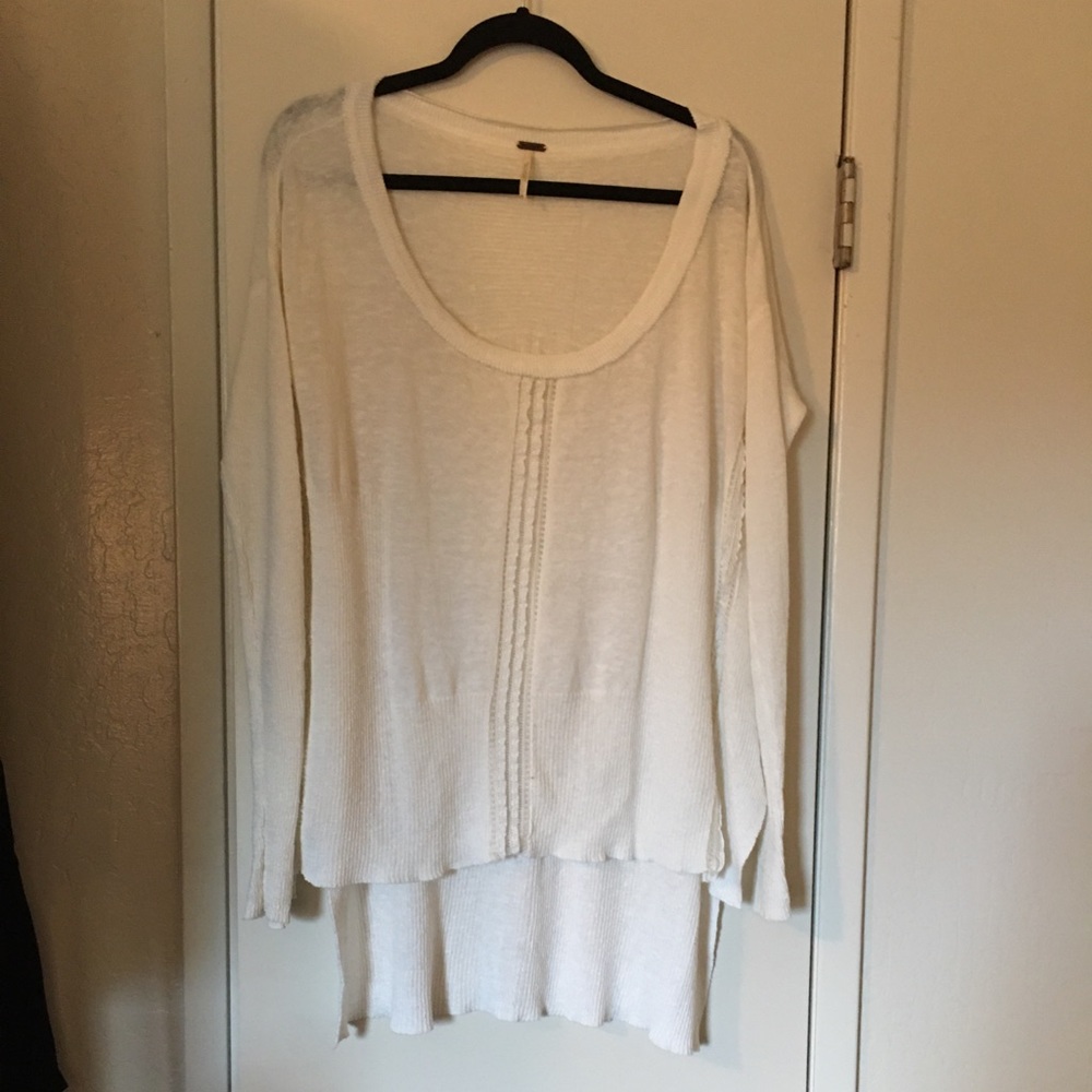 Free People Ivory Knit And Lace Sweater